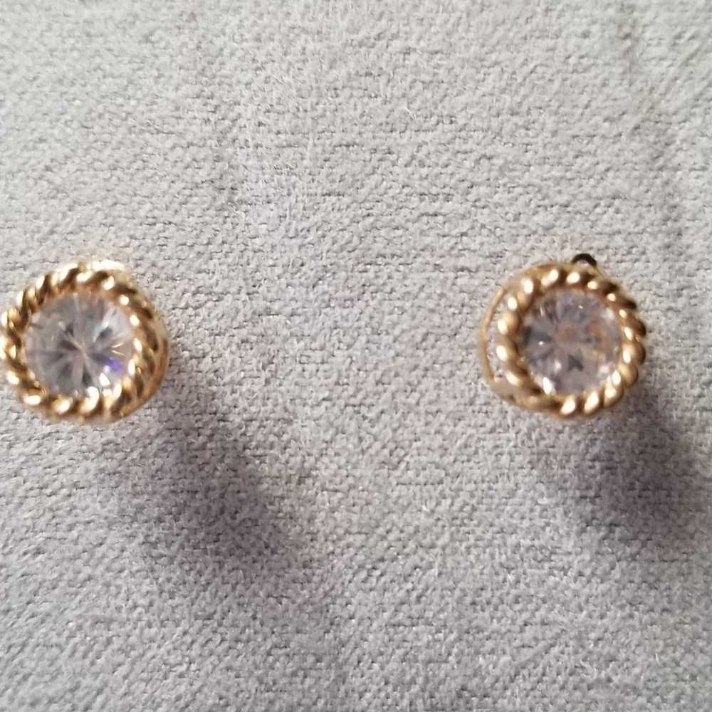 White Sapphire Bezel Set in 14K Yellow Gold Studs - image 1