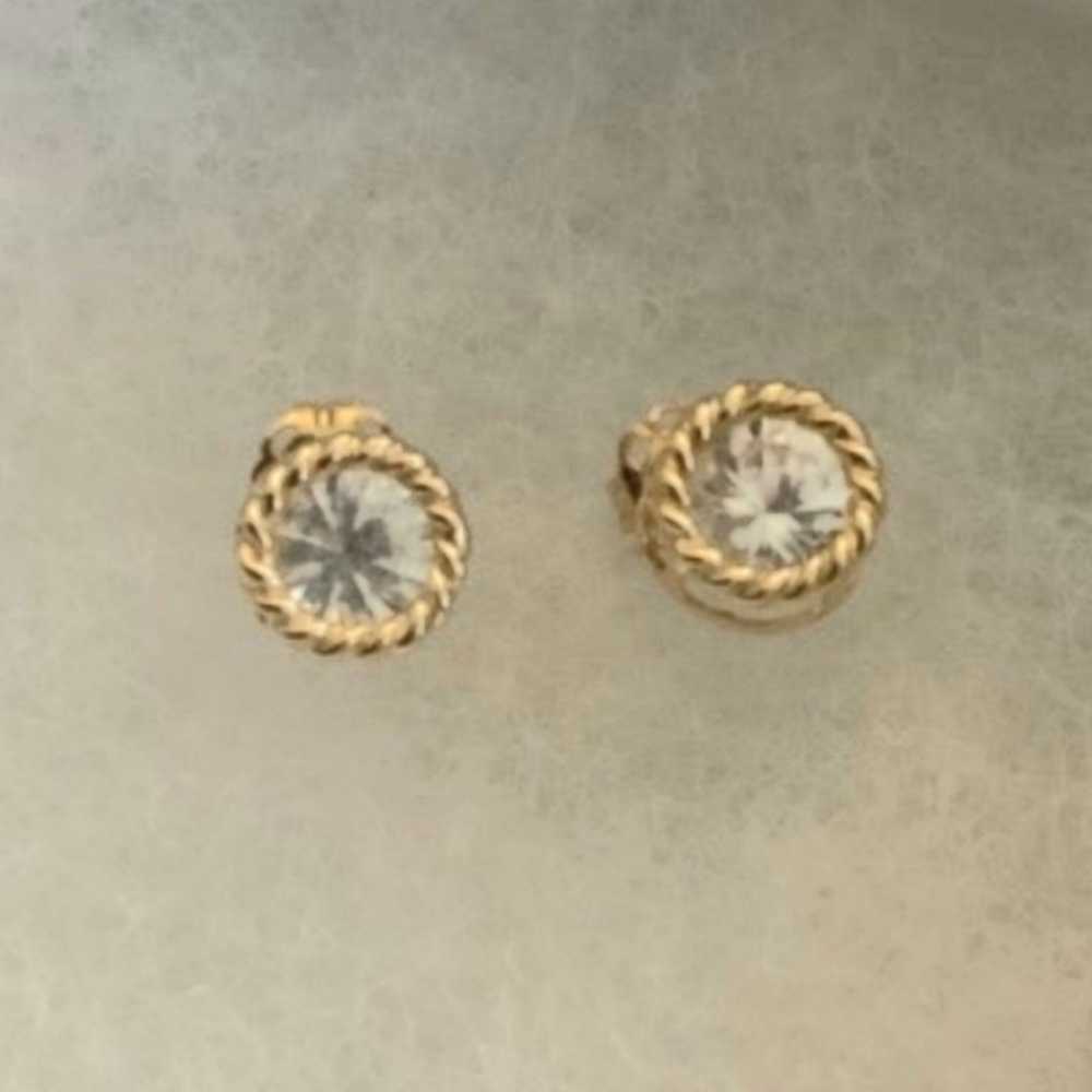 White Sapphire Bezel Set in 14K Yellow Gold Studs - image 2