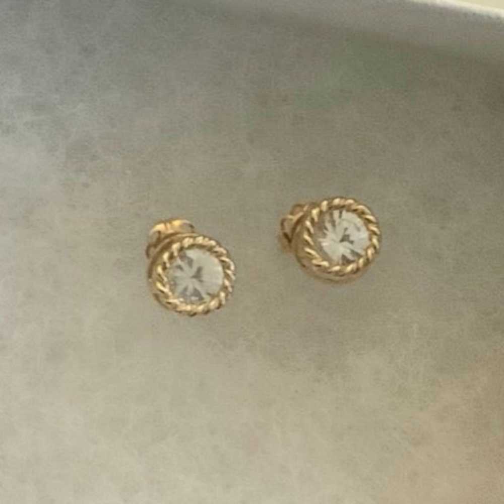 White Sapphire Bezel Set in 14K Yellow Gold Studs - image 3