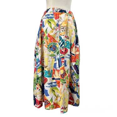 Vintage Vintage 80s Midi Skirt Travel Beach Print - image 1