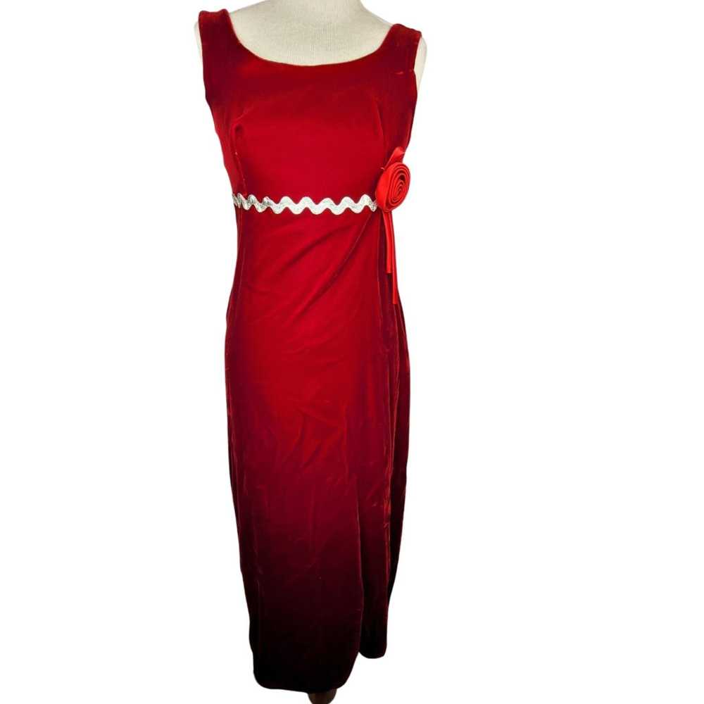 Vintage Vintage 80s Handmade Red Velvet Maxi Dres… - image 1