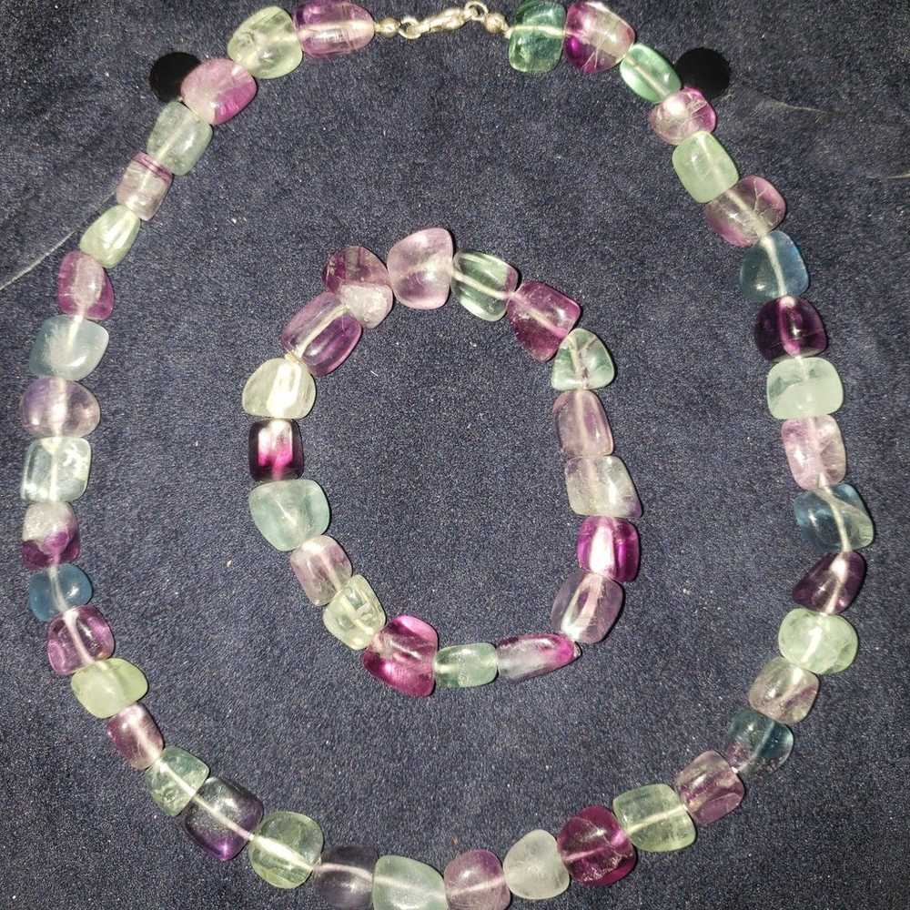 Rainbow Fluorite Necklace and Matching Stretch Br… - image 1