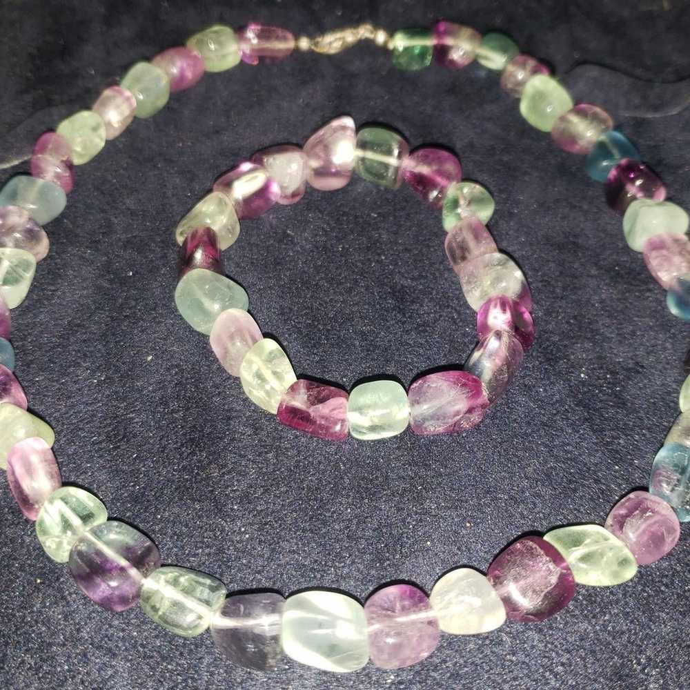 Rainbow Fluorite Necklace and Matching Stretch Br… - image 3