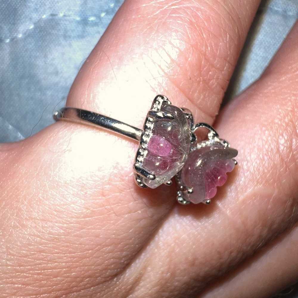 Pink and Clear Tourmaline Butterfly Ring Sterling… - image 2