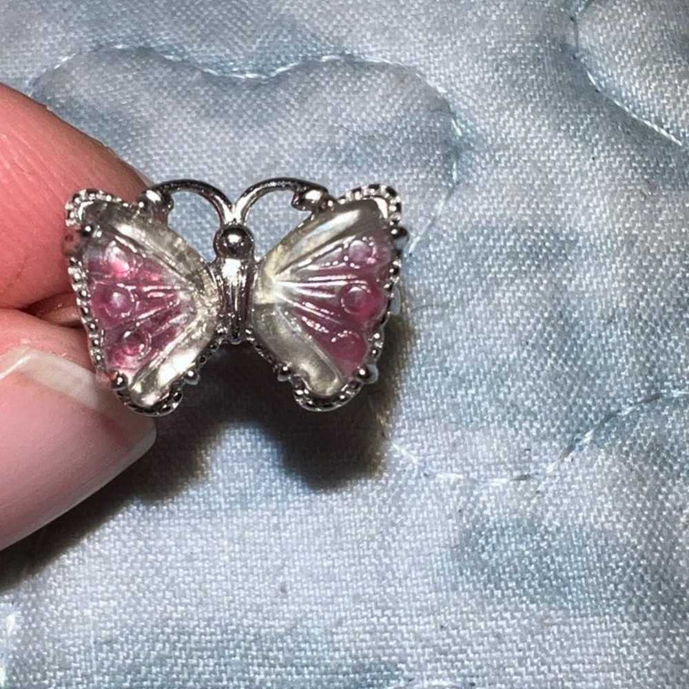 Pink and Clear Tourmaline Butterfly Ring Sterling… - image 4