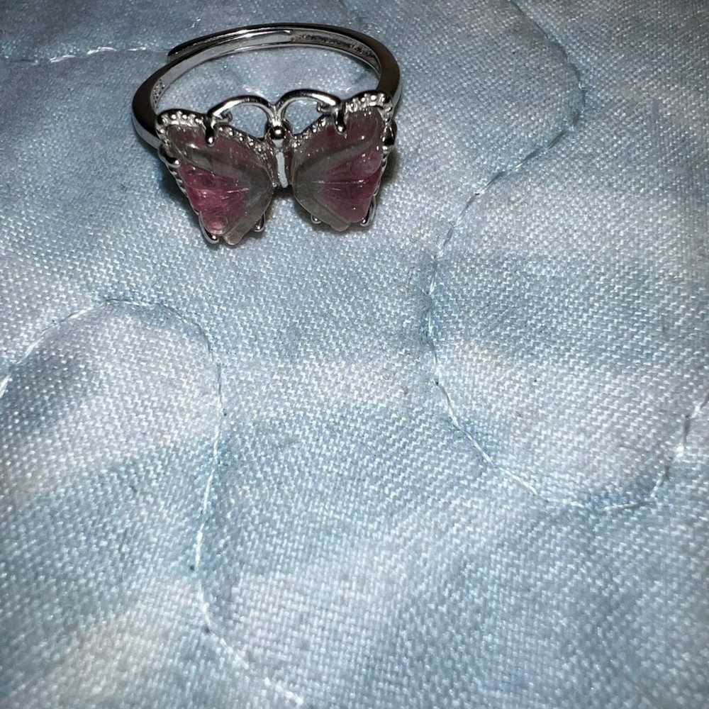 Pink and Clear Tourmaline Butterfly Ring Sterling… - image 5