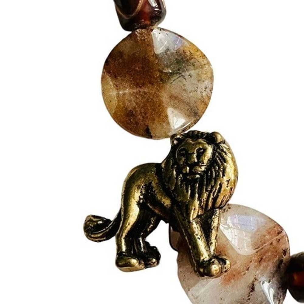 Brass Lion Necklace Artisan Semi Precious Stones … - image 7