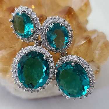 Vintage Aquamarine,White Topaz Earrings