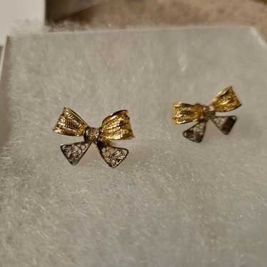 Sterling Silver and 14kt gold vintage bow earring… - image 1