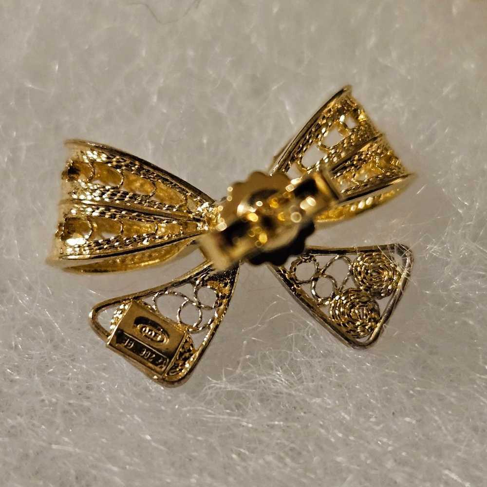 Sterling Silver and 14kt gold vintage bow earring… - image 2