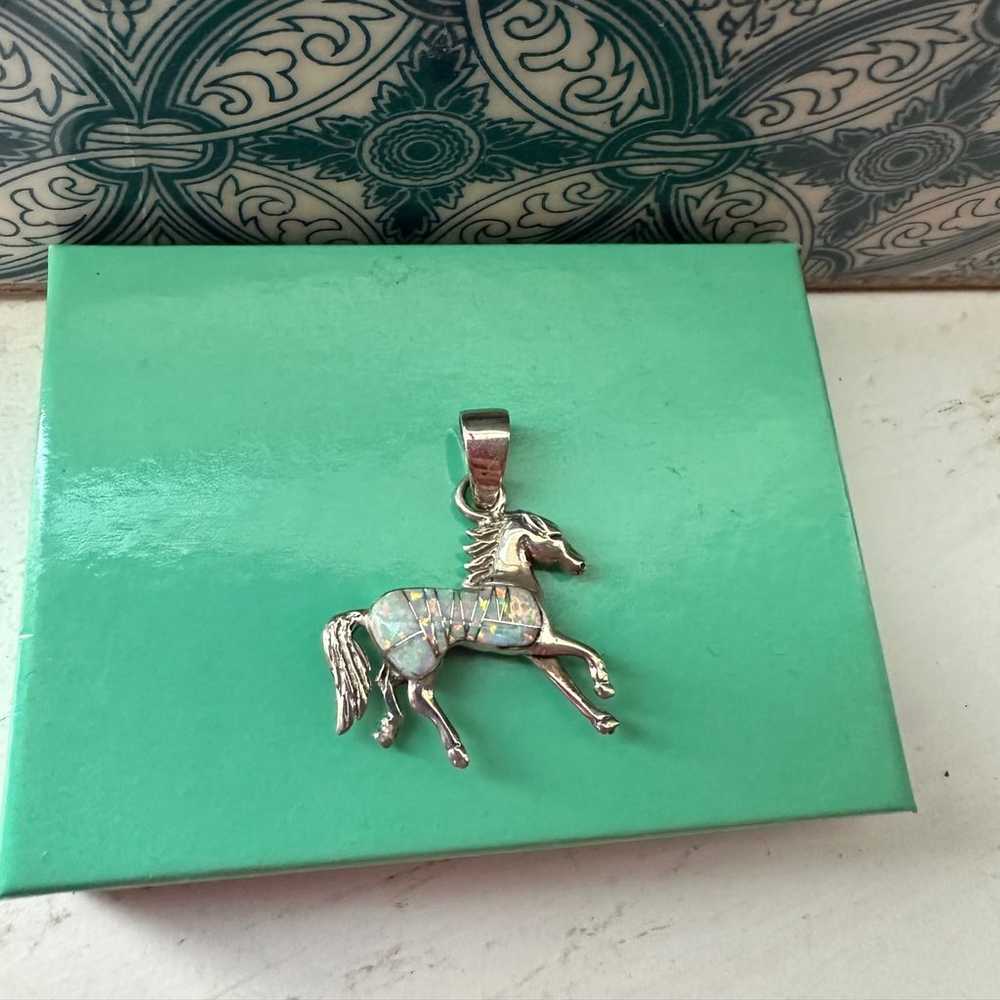 Horse Pendant Opal Inlay - image 2