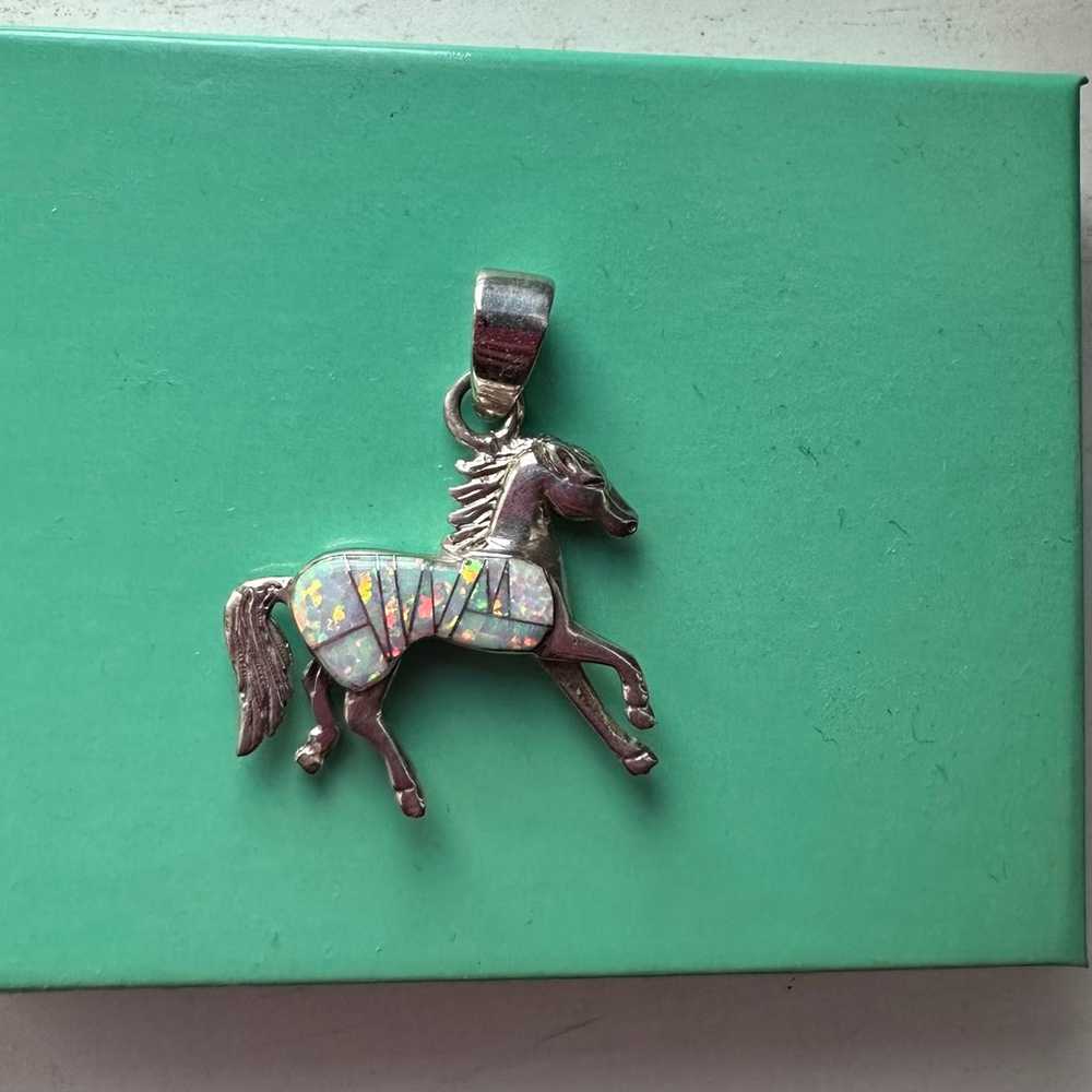 Horse Pendant Opal Inlay - image 3