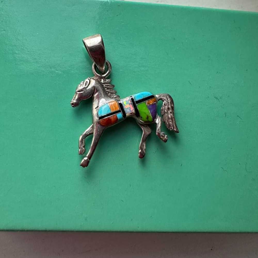 Horse Pendant Opal Inlay - image 4