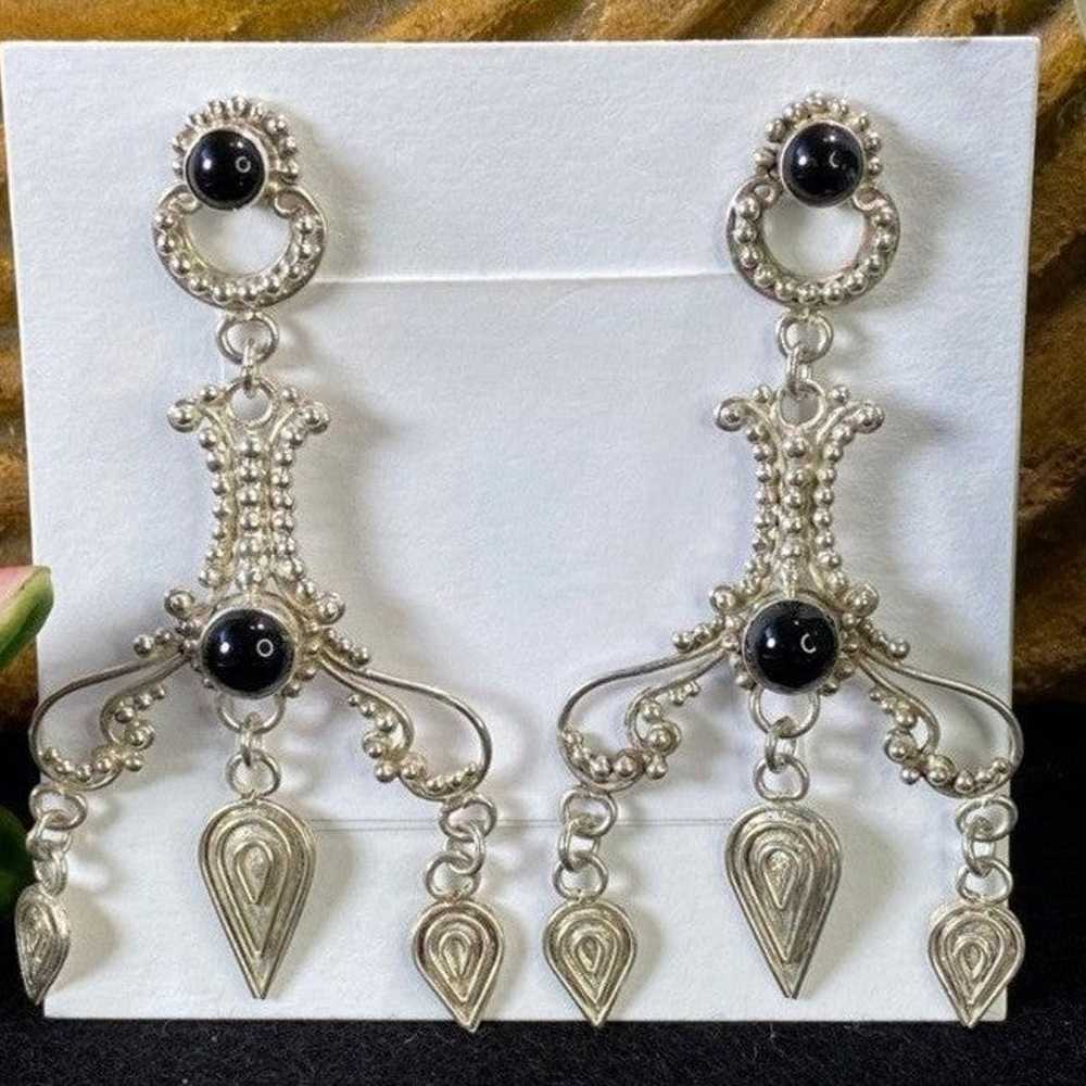 Vintage sterling silver onyx dangle earrings , ne… - image 1