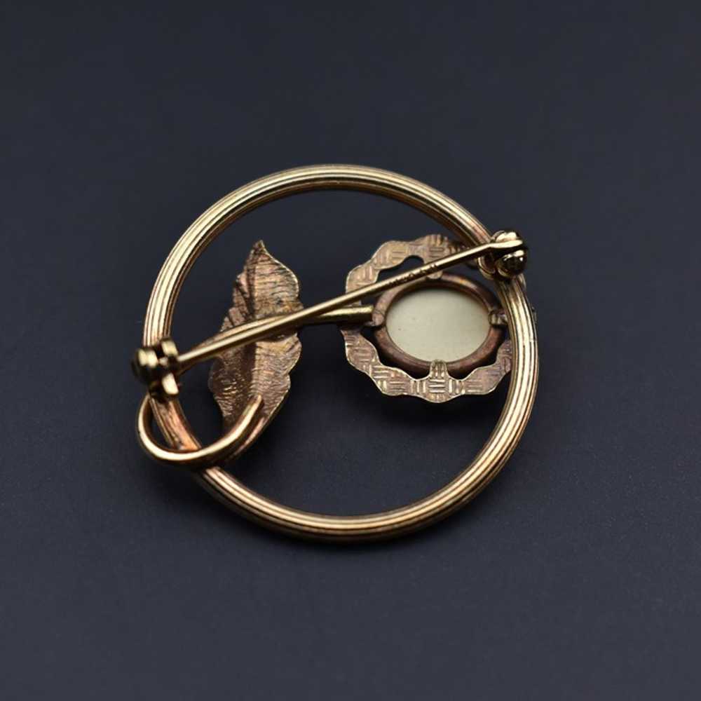 Gold floral brooch 60s vintage, simple elegant fl… - image 3