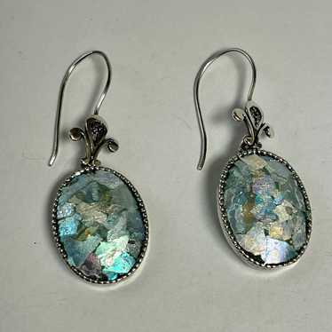 Sterling Silver Roman Glass Earrings - image 1