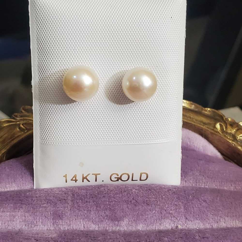 New. 14k large pearl earrings - image 1