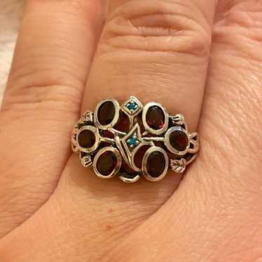 Sterling 925 Garnet & Fire Opal Ring - image 1