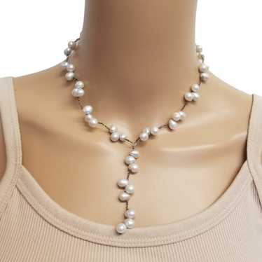 VINTAGE STERLING SILVER & GENUINE BAROQUE PEARL D… - image 1