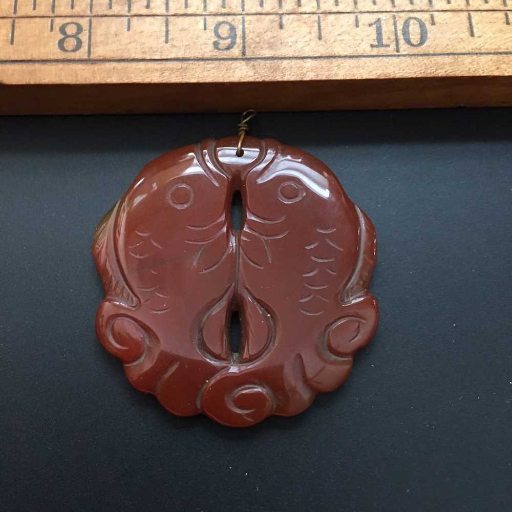 Vintage Carnelian Double Fish Pendant - image 1