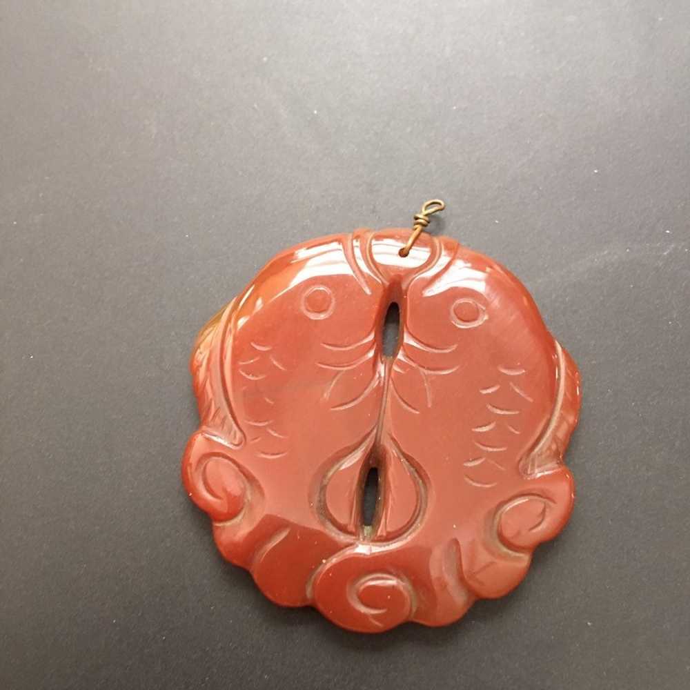 Vintage Carnelian Double Fish Pendant - image 2