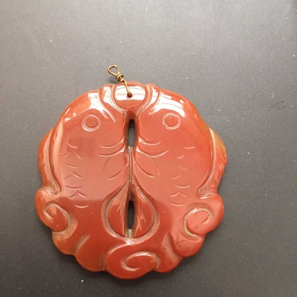 Vintage Carnelian Double Fish Pendant - image 3