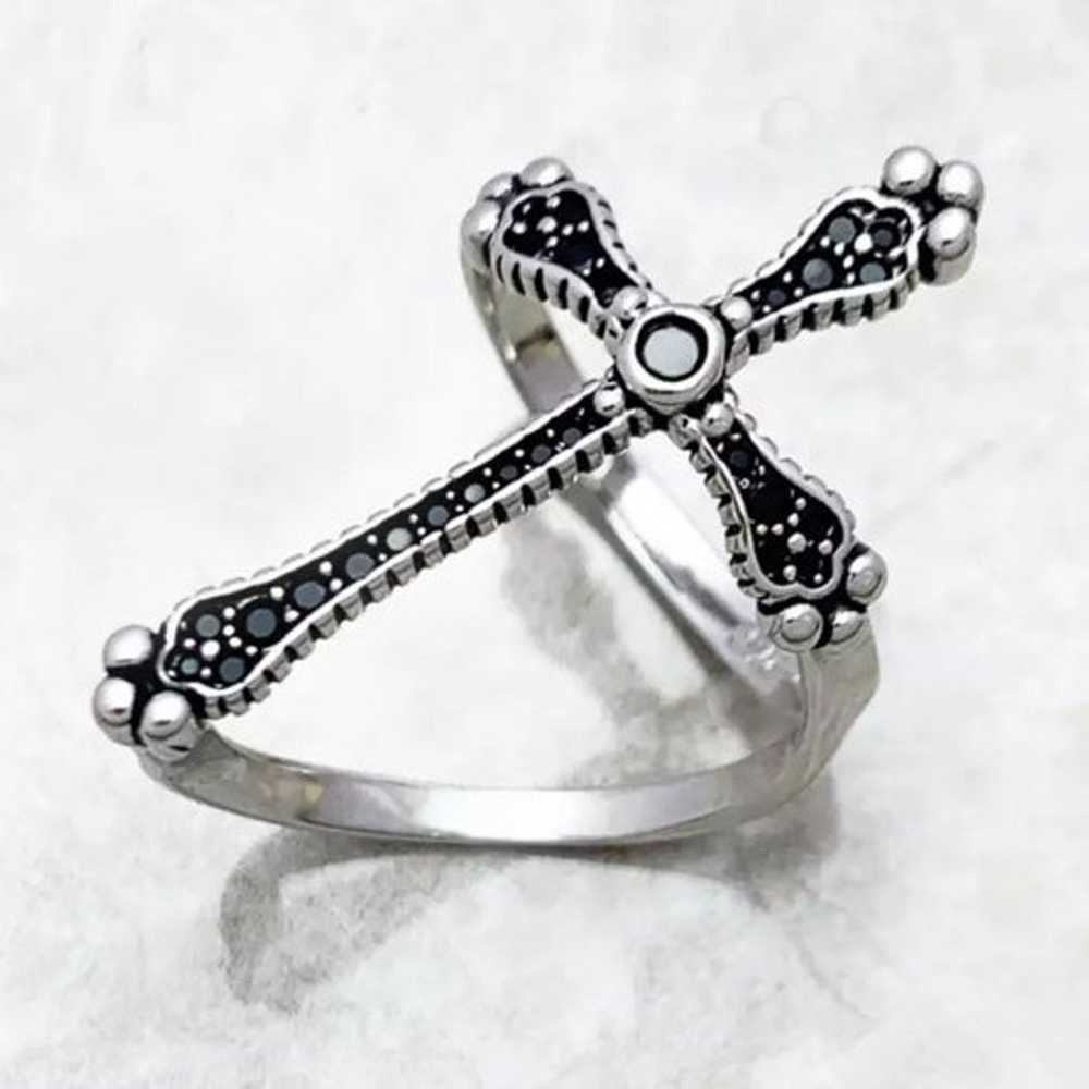 S925 Royalty Cross Black Spinel Ring - image 1