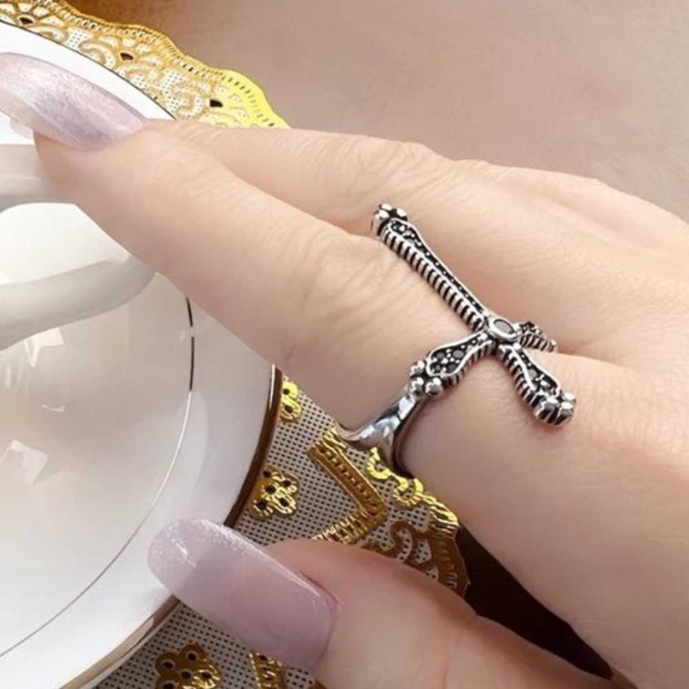 S925 Royalty Cross Black Spinel Ring - image 4