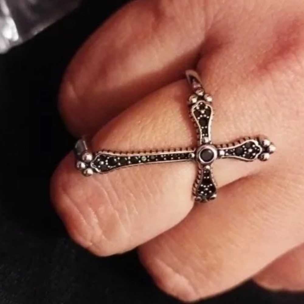 S925 Royalty Cross Black Spinel Ring - image 8