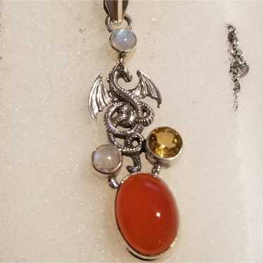 *Vintage Carnelian Dragon Silver Pendant - image 1