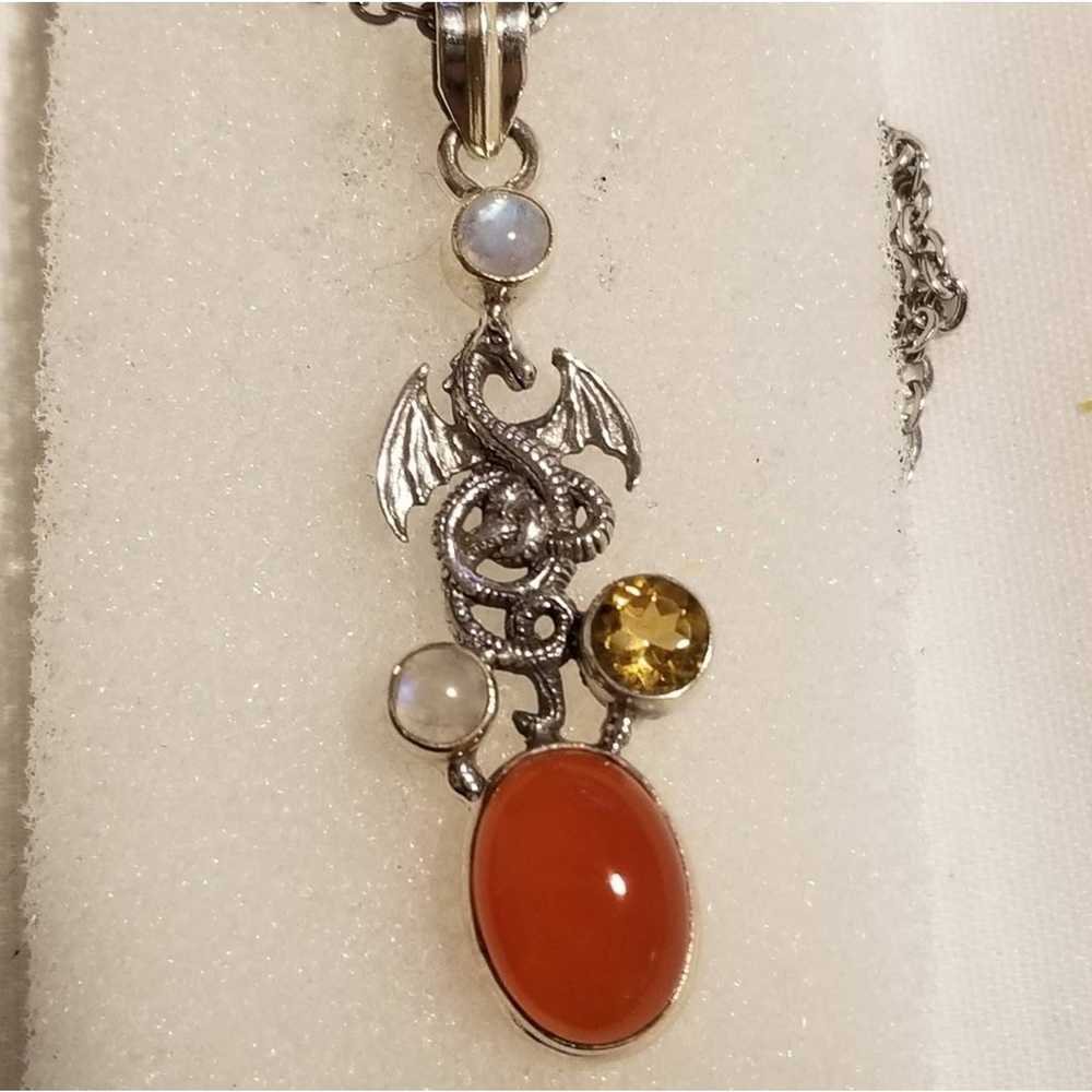 *Vintage Carnelian Dragon Silver Pendant - image 2