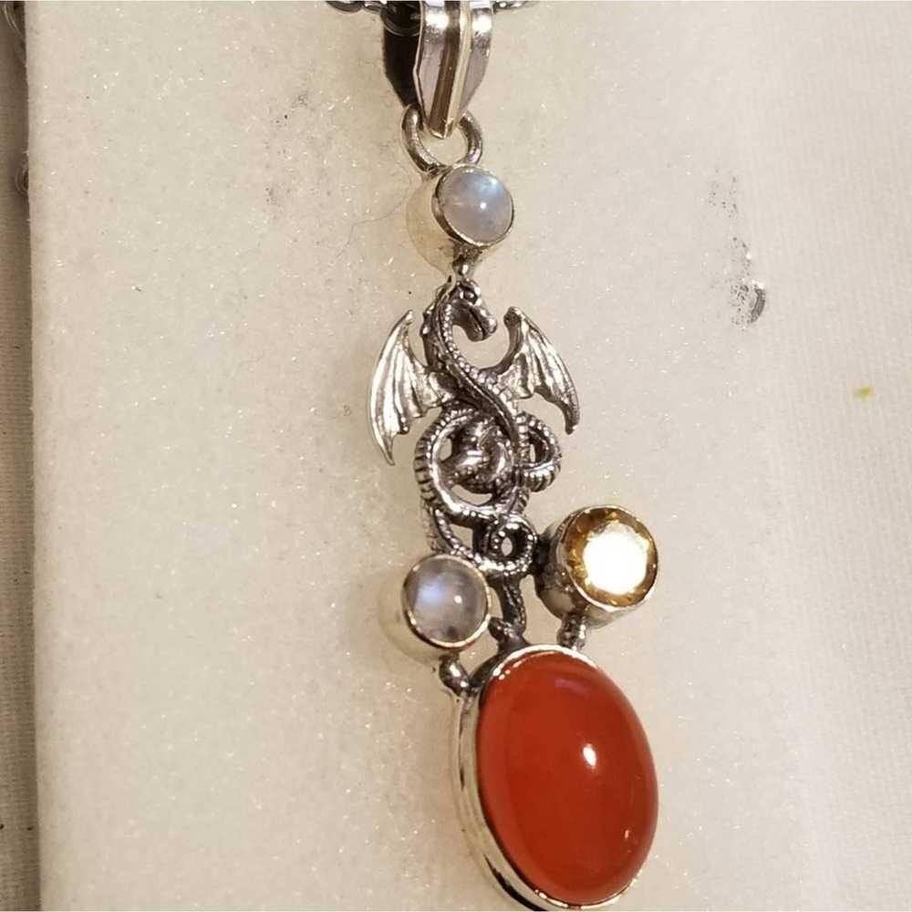 *Vintage Carnelian Dragon Silver Pendant - image 3