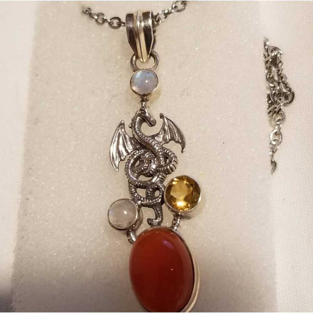 *Vintage Carnelian Dragon Silver Pendant - image 4