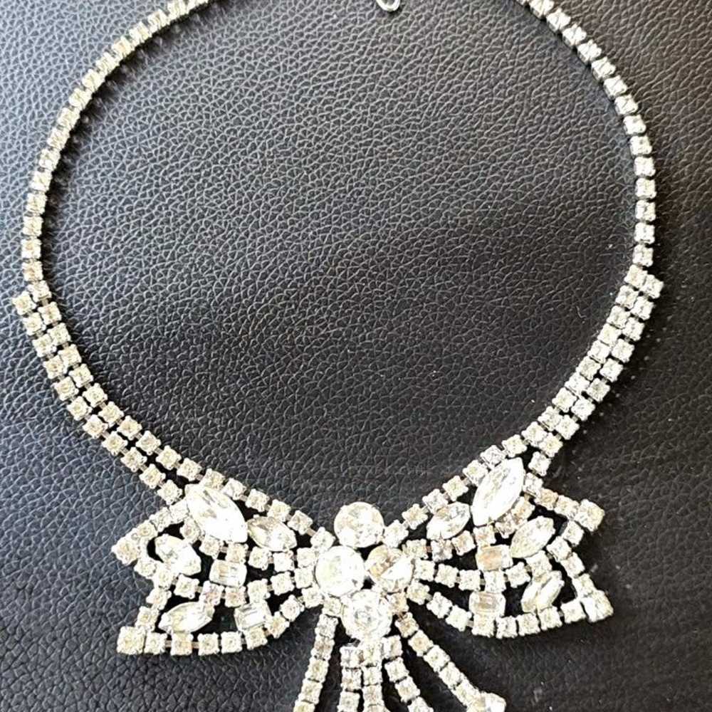 VINTAGE Silver Tone Clear Glass Necklace - image 1