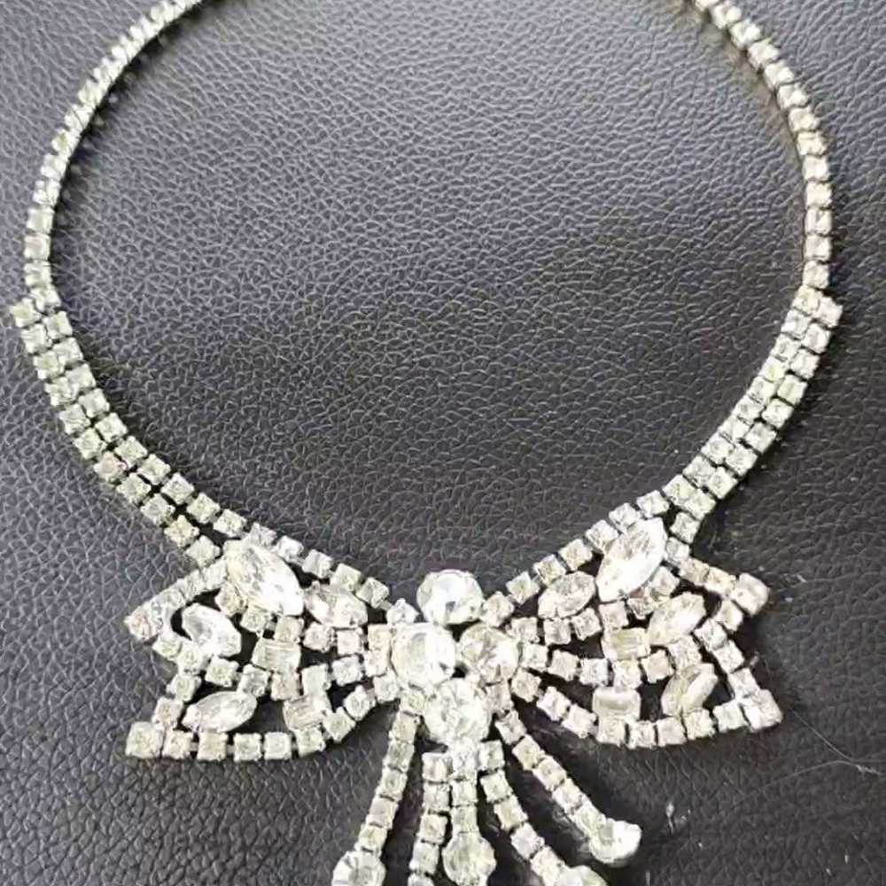 VINTAGE Silver Tone Clear Glass Necklace - image 3