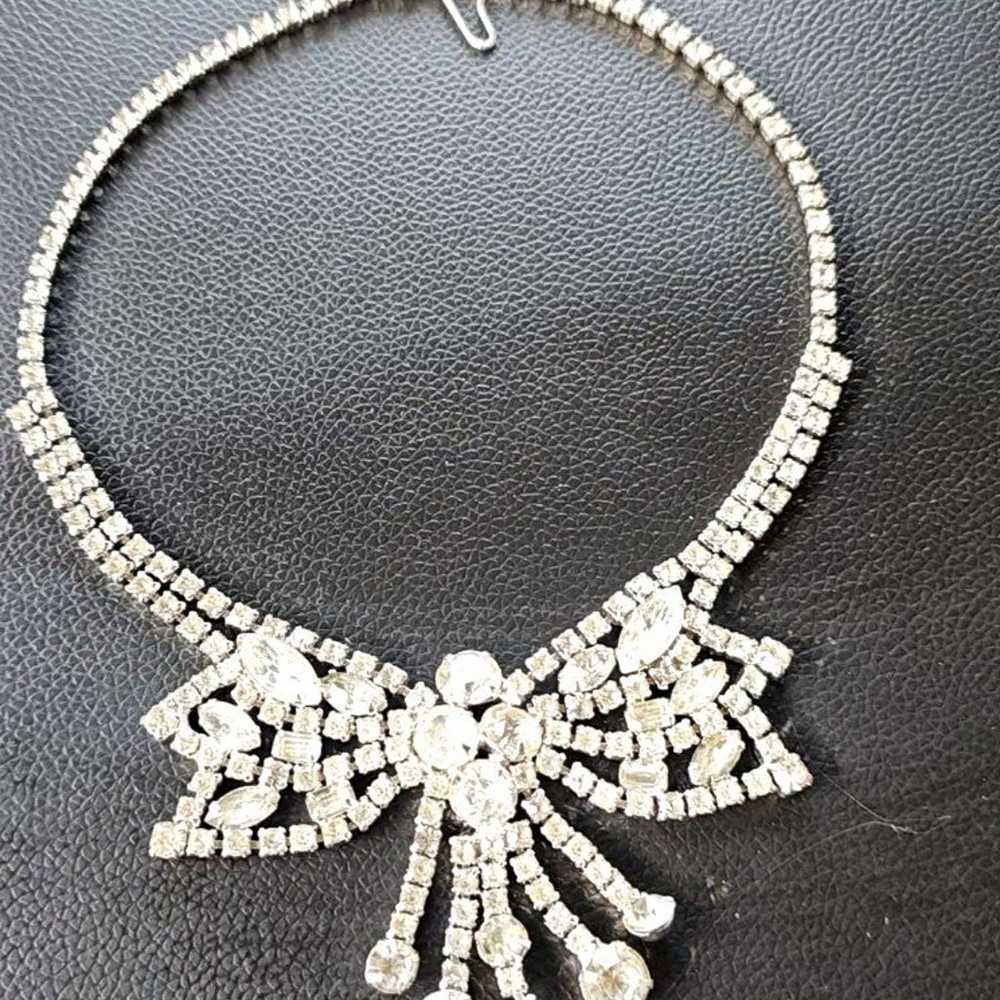 VINTAGE Silver Tone Clear Glass Necklace - image 5