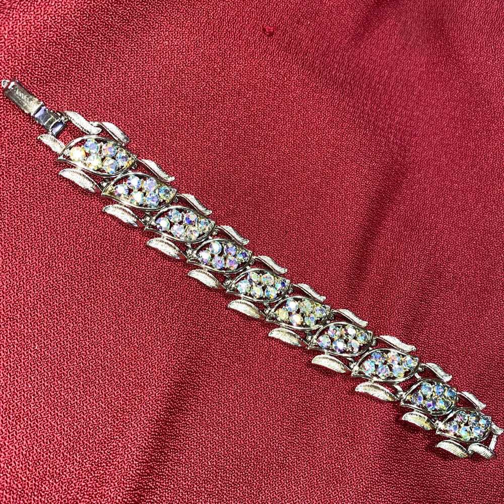 Coro Bracelet Rhinestones AB Stones Silver Tone V… - image 4