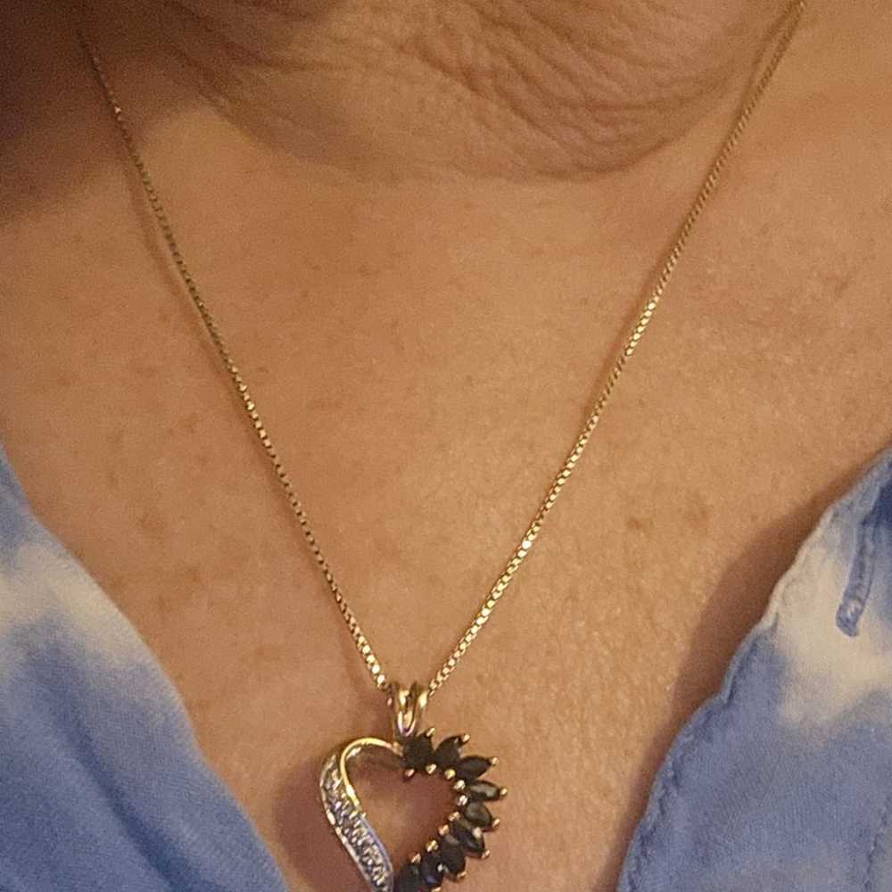 Vintage 12K Sapphire Diamond Heart necklace - image 1