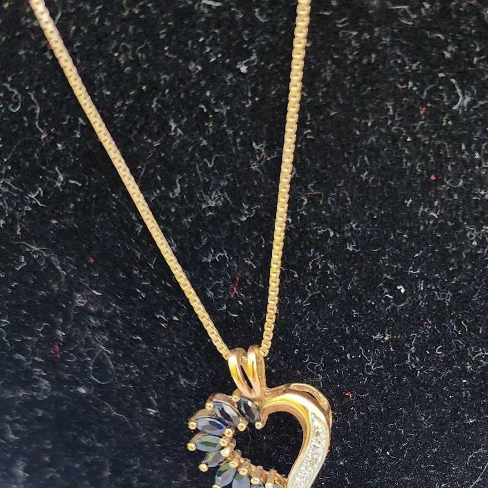 Vintage 12K Sapphire Diamond Heart necklace - image 5