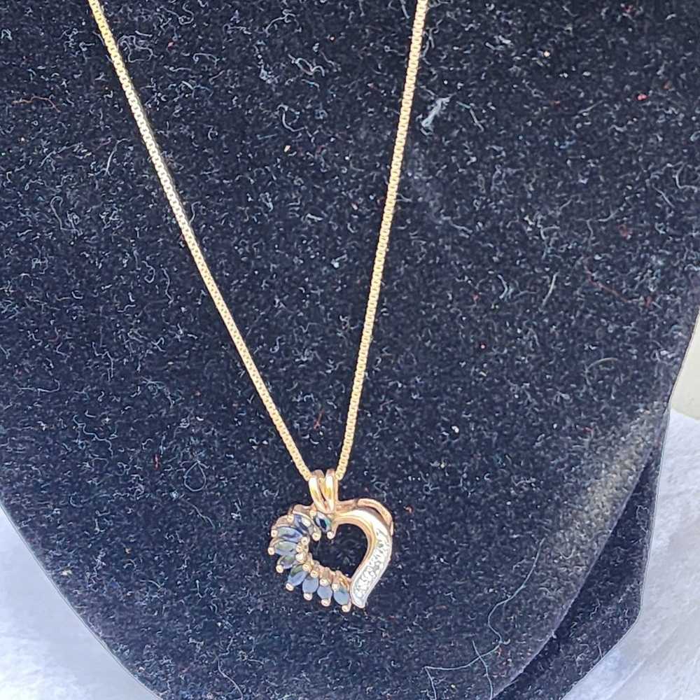 Vintage 12K Sapphire Diamond Heart necklace - image 6