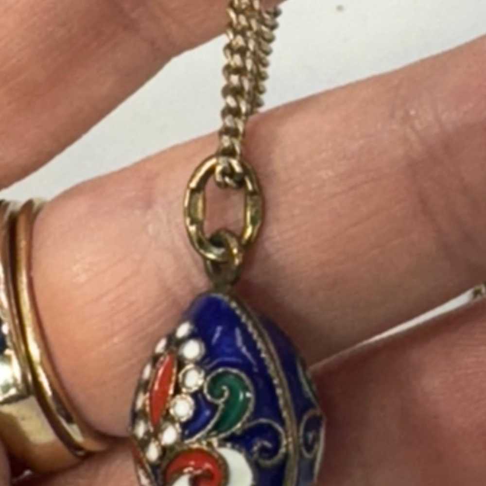 VTG Sterling Italian cloisonné egg pendant - image 10