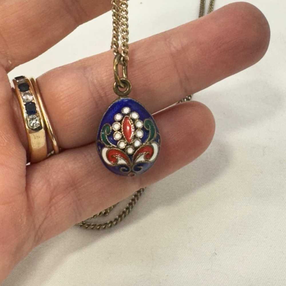 VTG Sterling Italian cloisonné egg pendant - image 1