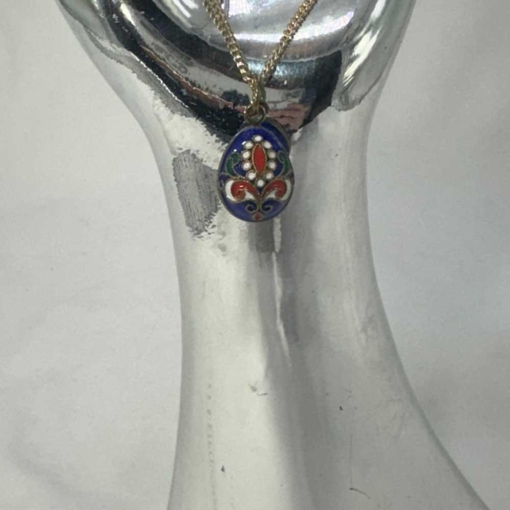 VTG Sterling Italian cloisonné egg pendant - image 3