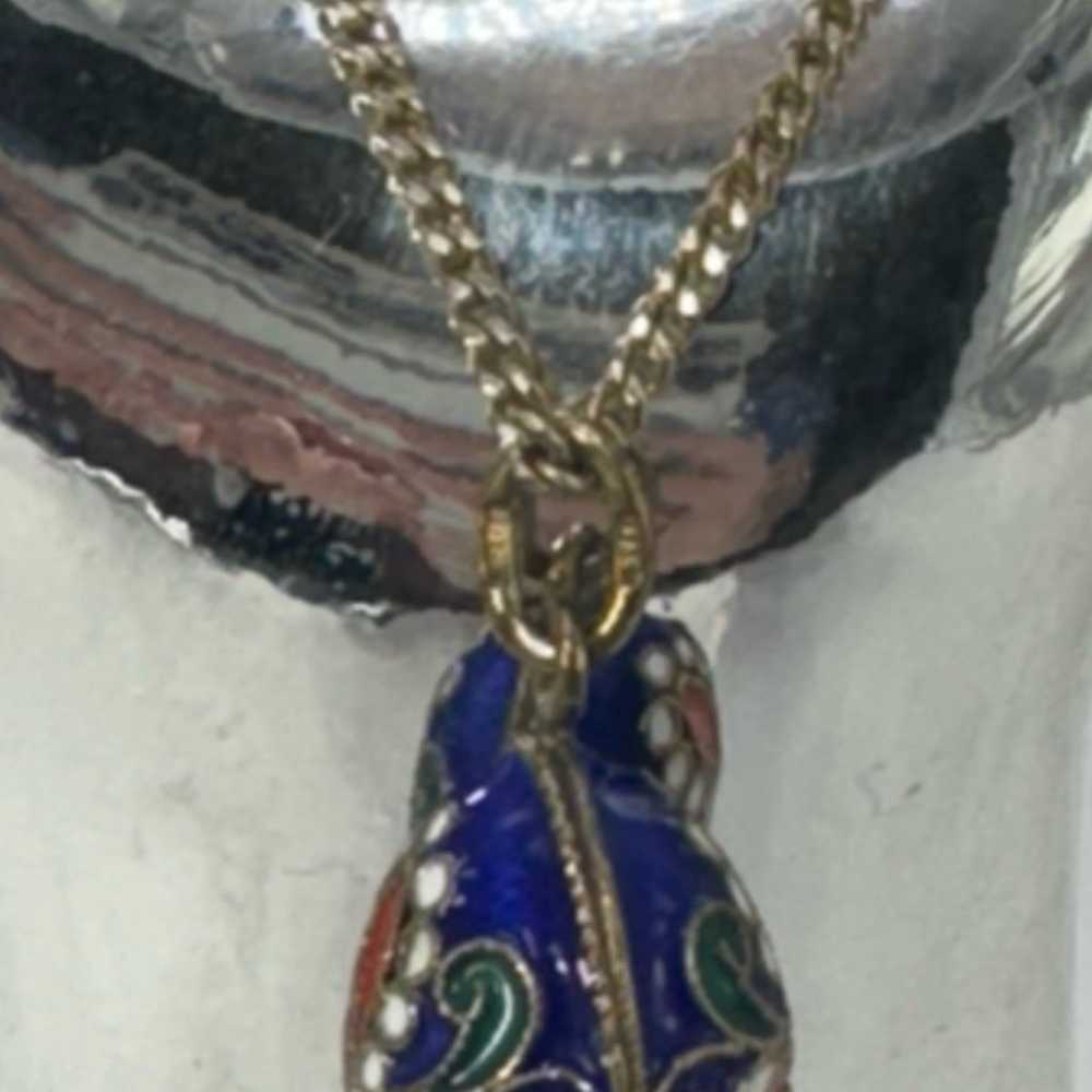 VTG Sterling Italian cloisonné egg pendant - image 4