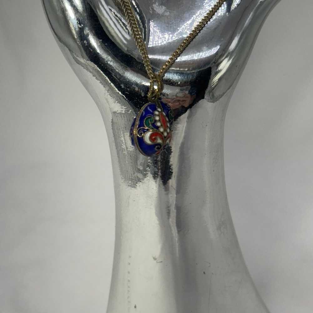 VTG Sterling Italian cloisonné egg pendant - image 5