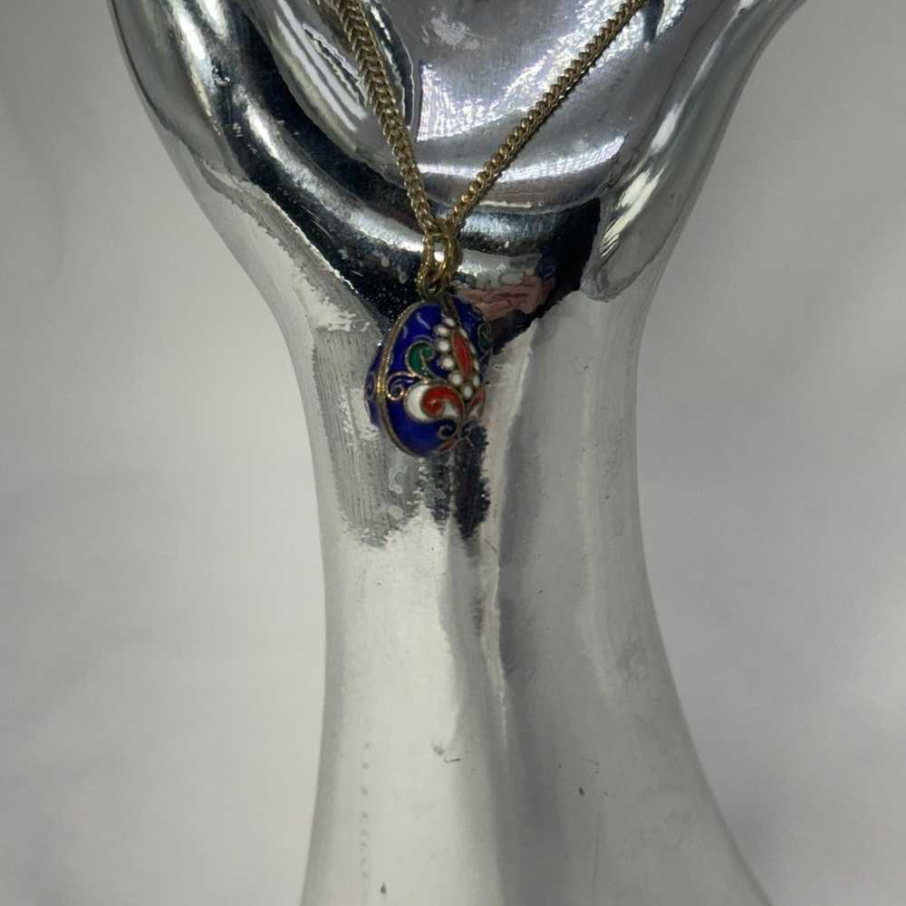 VTG Sterling Italian cloisonné egg pendant - image 7