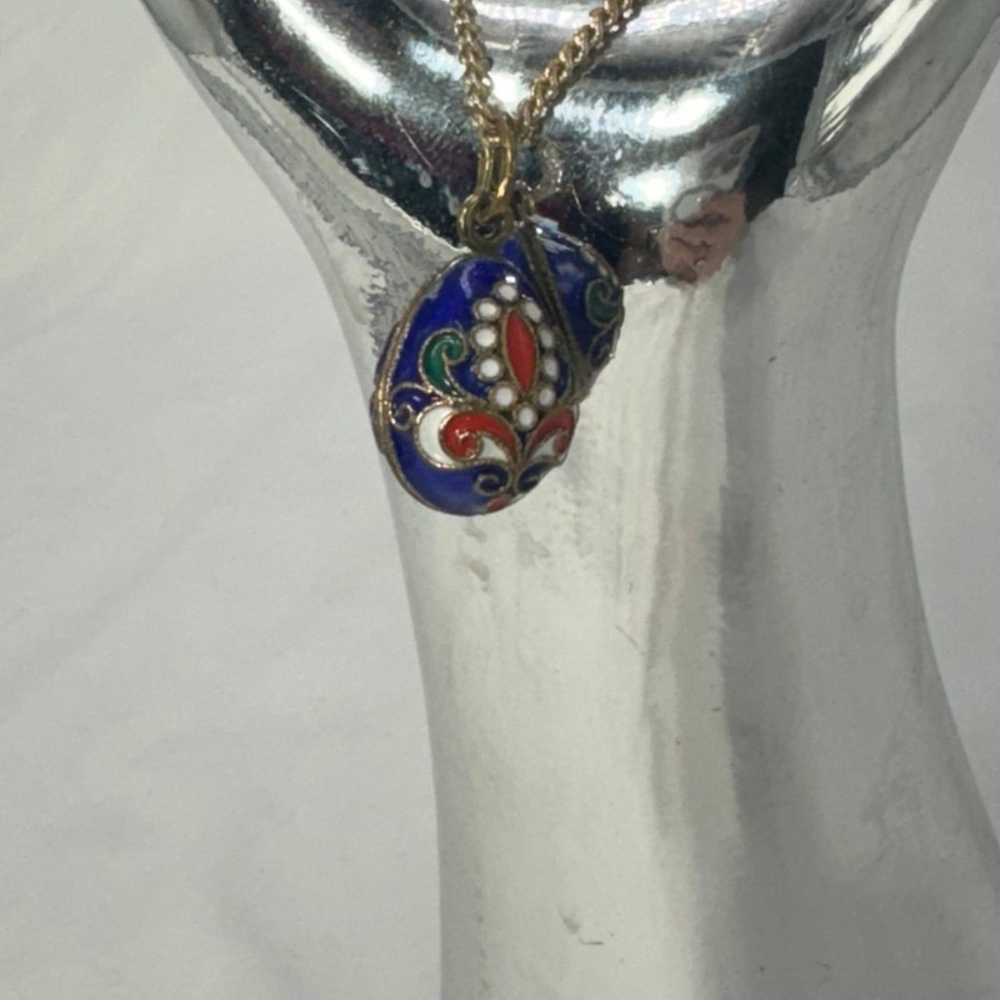 VTG Sterling Italian cloisonné egg pendant - image 8