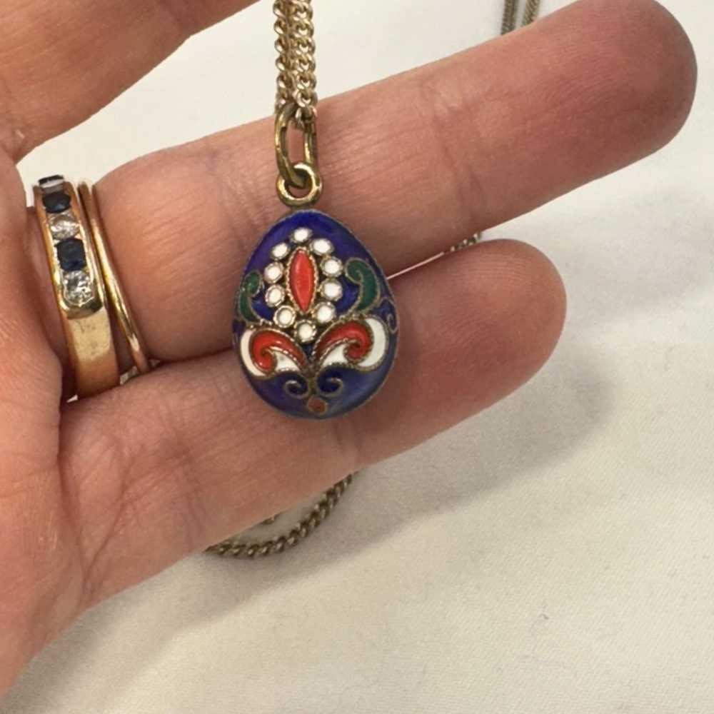 VTG Sterling Italian cloisonné egg pendant - image 9