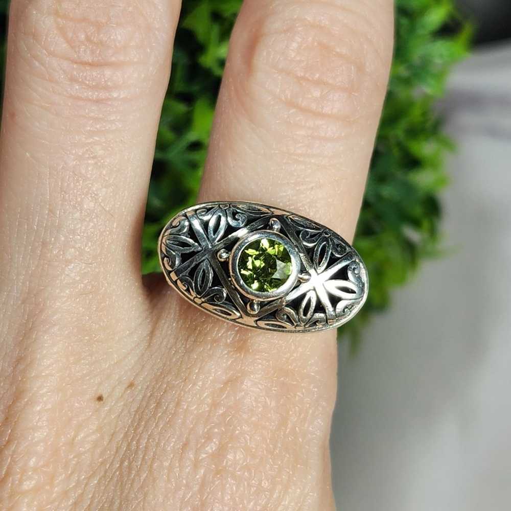 925 Sterling Silver Peridot Pierced Ring - image 2