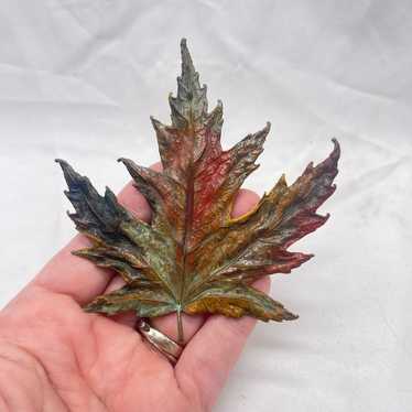 VTG handmade copper maple leaf pendant/pin - image 1